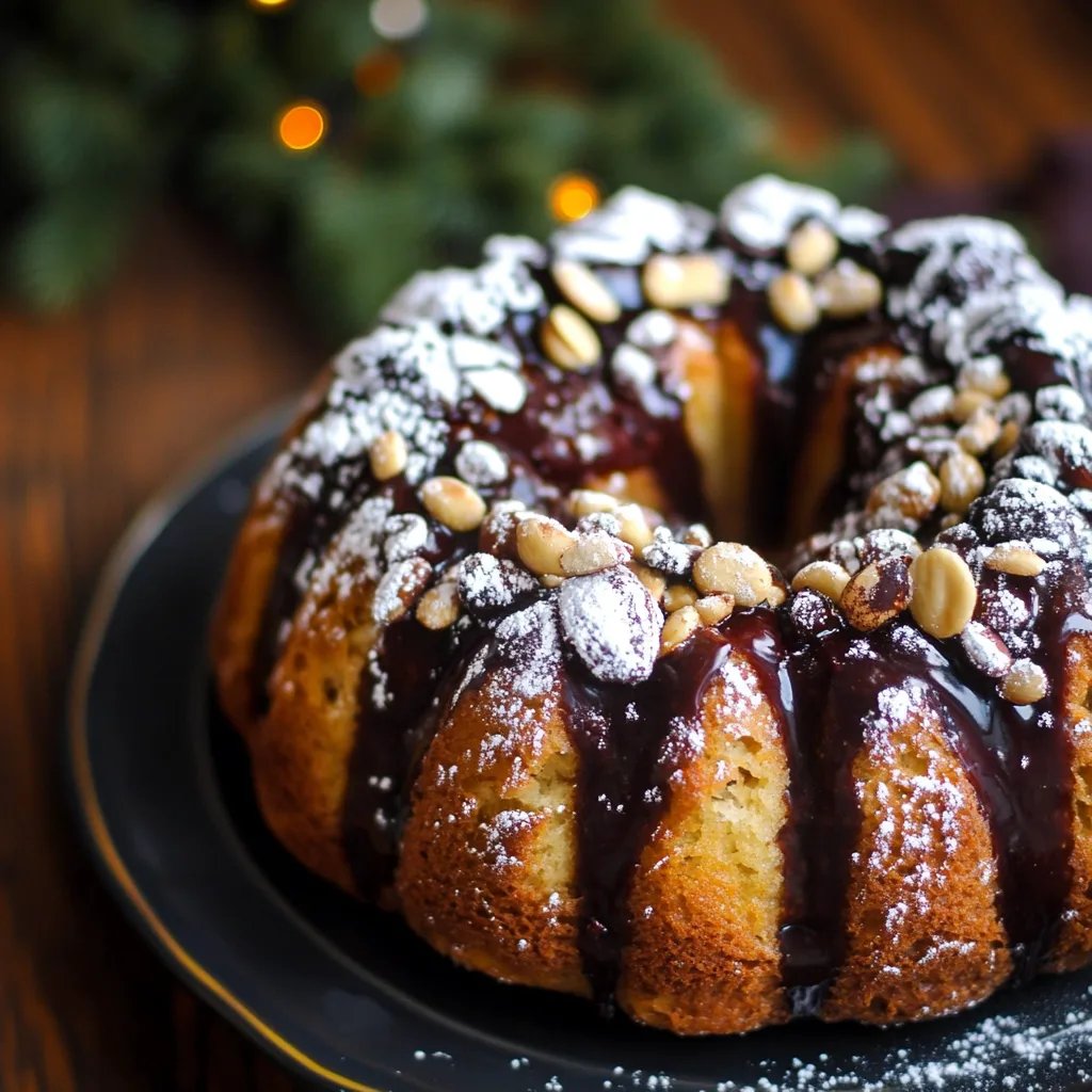 Weihnachtsgugelhupf mit Äpfeln und Nüssen