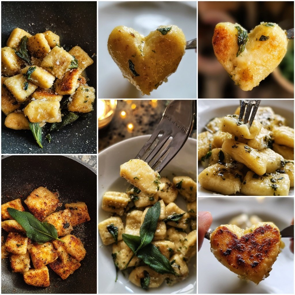 Herzförmige Gnocchi mit Butter und Salbei