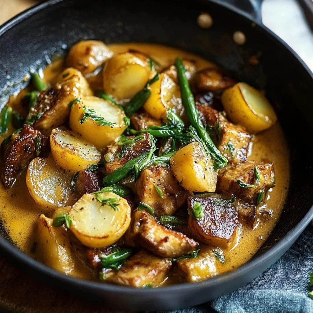 Kartoffel-Pilz-Pfanne mit grünen Bohnen