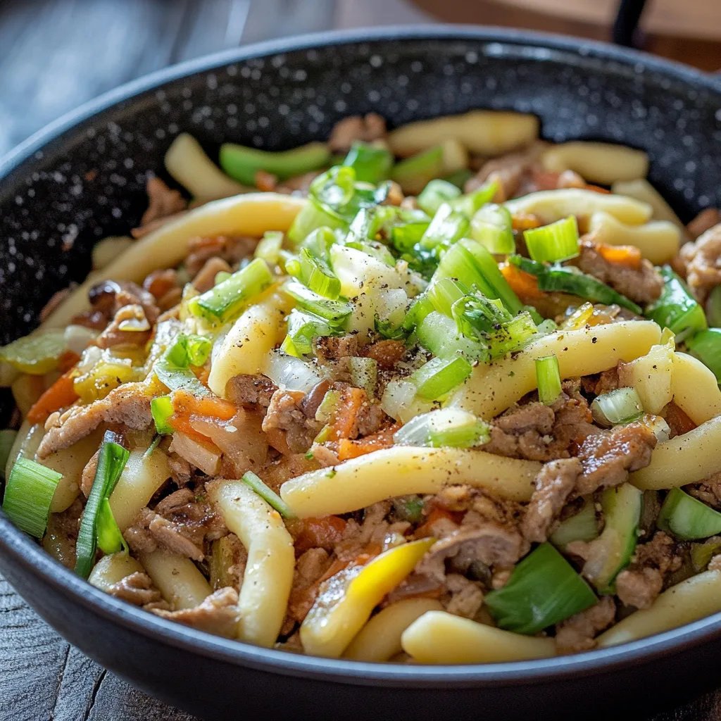 Schupfnudel-Pfanne mit Hack und Lauch