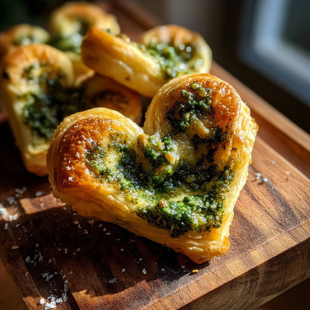 Blätterteig-Herzen mit Pesto